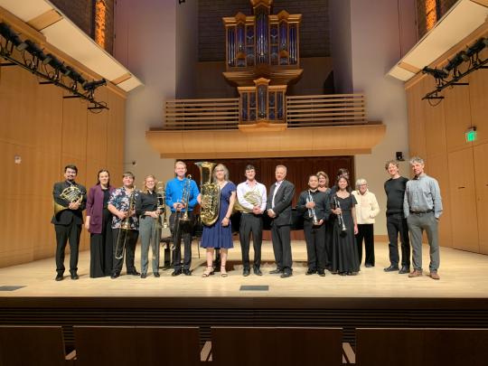 Concerto Competition competitors on stage with the judges