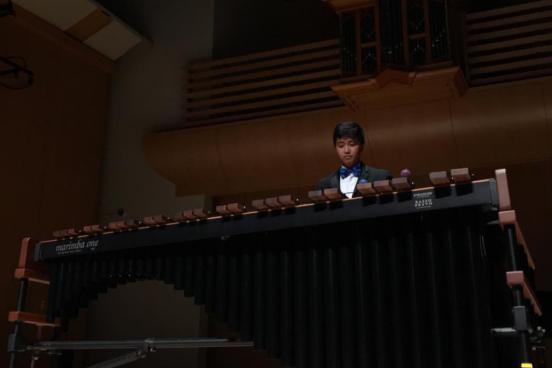 Allen Rivera playing marimba in Schroeder Hall