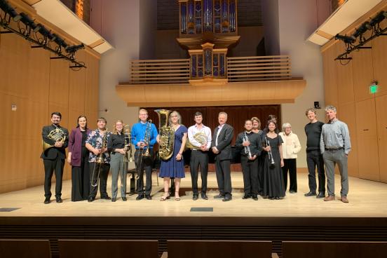 Concerto Competition competitors on stage with the judges