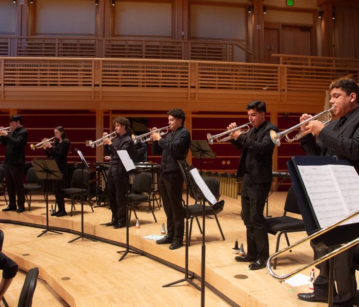 Trumpeters standing and performing