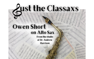 Owen Short Senior Recital with a saxophone laying on sheet music