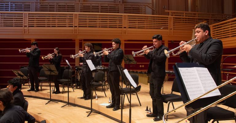 Trumpeters standing and performing