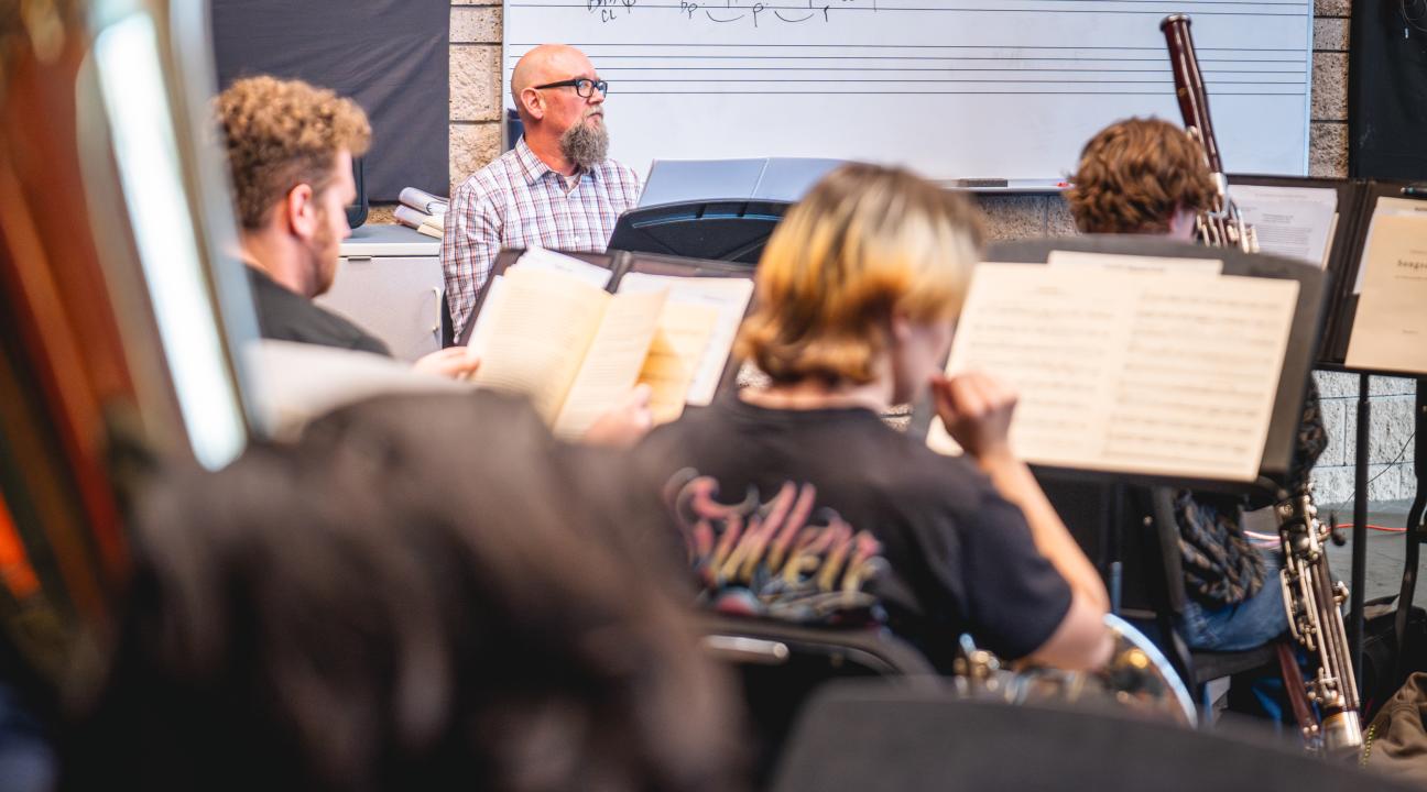 Thom Limbert rehearsing Songscapes with SSU Symphonic Wind Ensemble