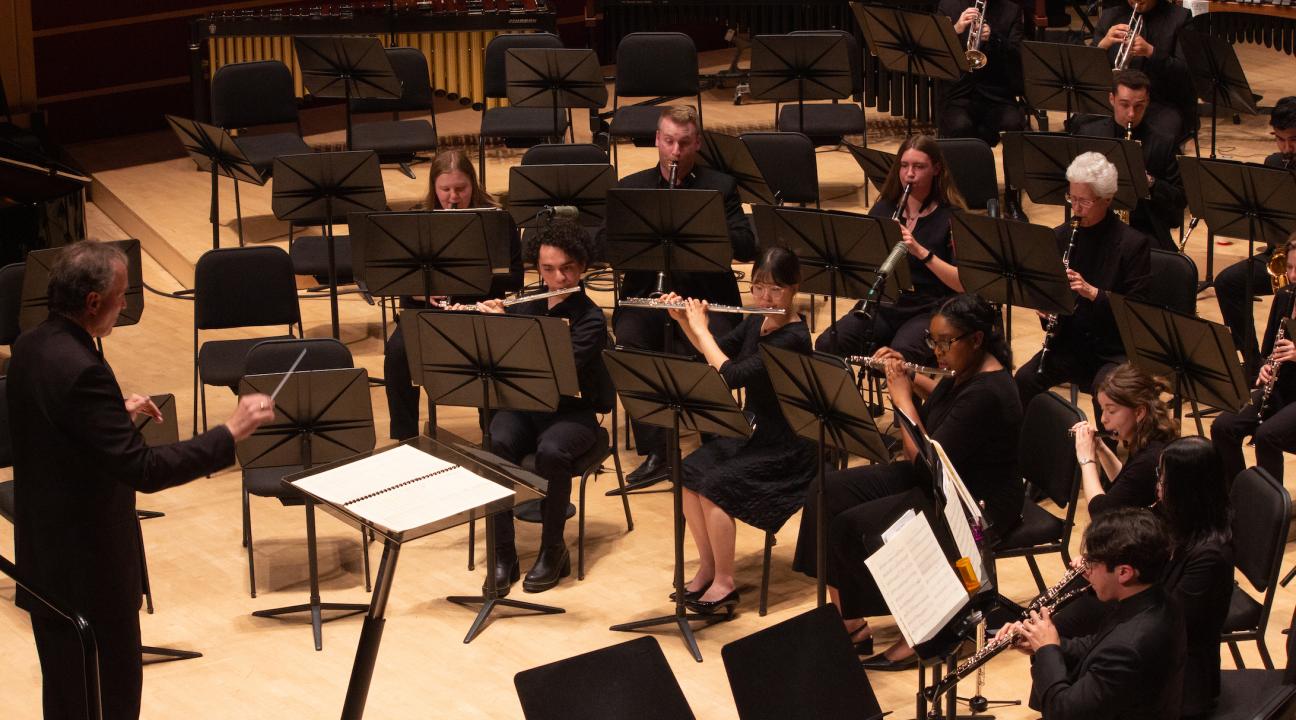 Andy conducting the Symphonic Wind Ensemble from a side aerial shot