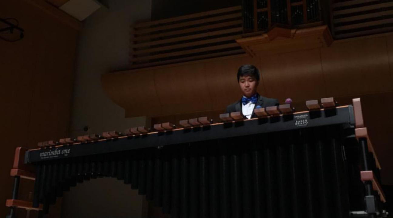 Allen Rivera playing marimba in Schroeder Hall