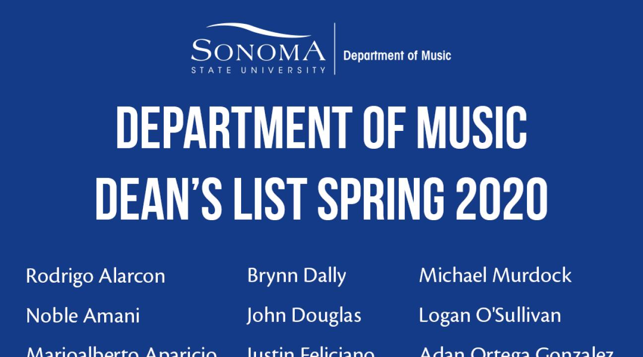 Music Dept Dean's List Spring 2020