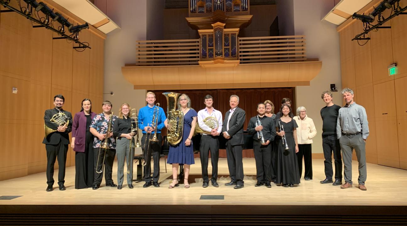 Concerto Competition competitors on stage with the judges