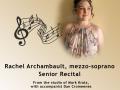 Rachel Archambault senior recital poster with headshot and floating music notes