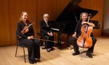 Navarro Trio with their instruments (left to right): Tammie Dyer, violin; Marilyn Thompson, piano; Jill Rachuy Brindel, cello