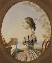 Painting of Clara Schumann at the piano