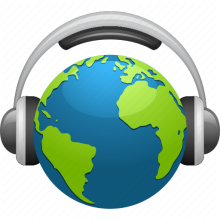 Cartoon Earth with headphones on