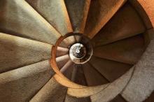 Looking down on a spiral staircase
