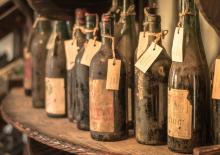Old, dusty wine bottles
