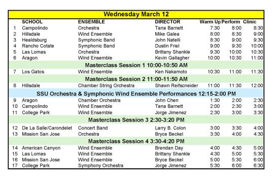 Wednesday Schedule