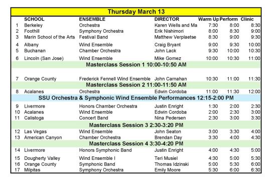 Thursday Schedule