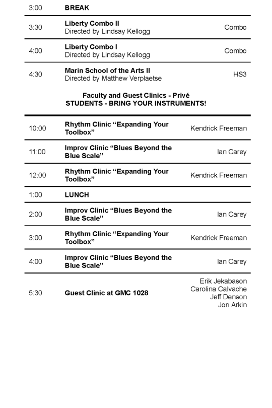 SSU Redwood Empire Jazz Festival Schedule 3