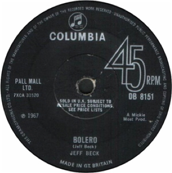 45 rpm record of Bolero by Jeff Beck