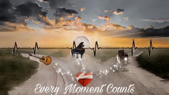 Every Moment Counts with guitar, piano, wheelchair, and a bandaged heart