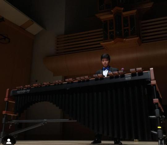 Allen Rivera playing marimba in Schroeder Hall