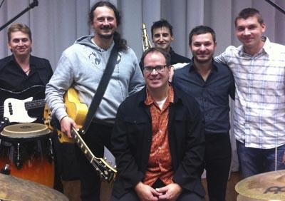 Doug Leibinger, center, with jazz colleagues in Belgorod, Russia