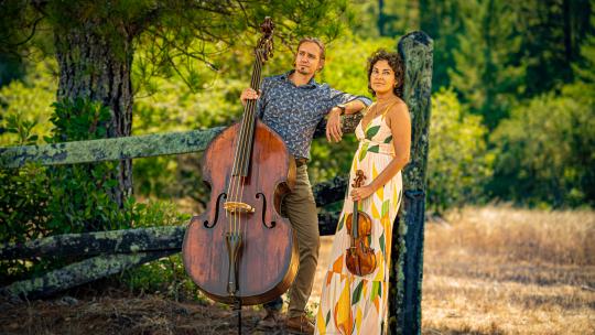 Beneath A Tree duo shot with cello outdoors