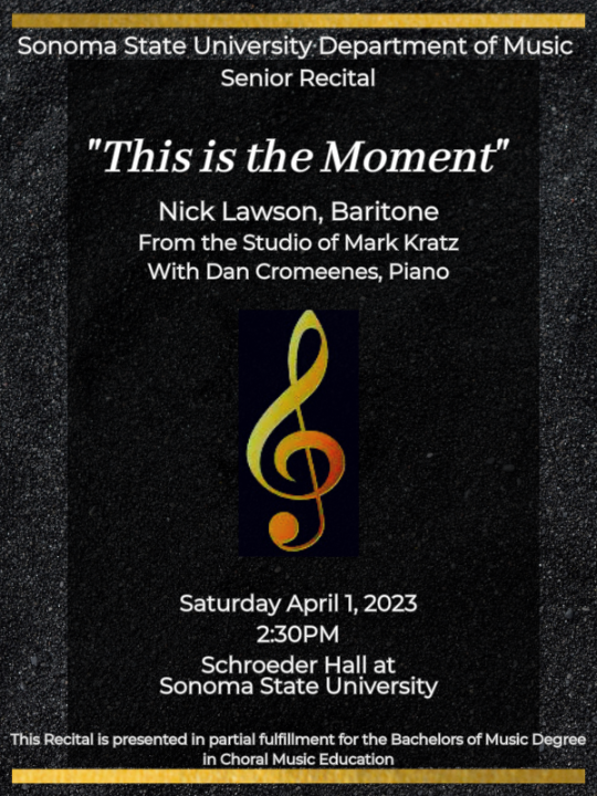 Music note, Nick Lawson senior recital poster