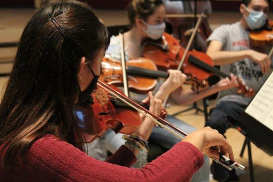 Violinist closeup from the side