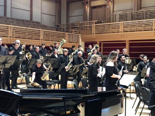 The Symphonic Wind Ensemble performs in Weill Hall in the Green Music center in this photograph