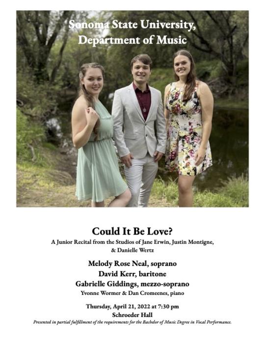 Melody Rose Neal, David Kerr, and Gabrielle Giddings Junior Recital Poster