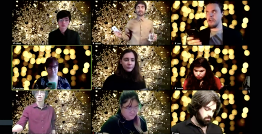 9 panels of people on Zoom