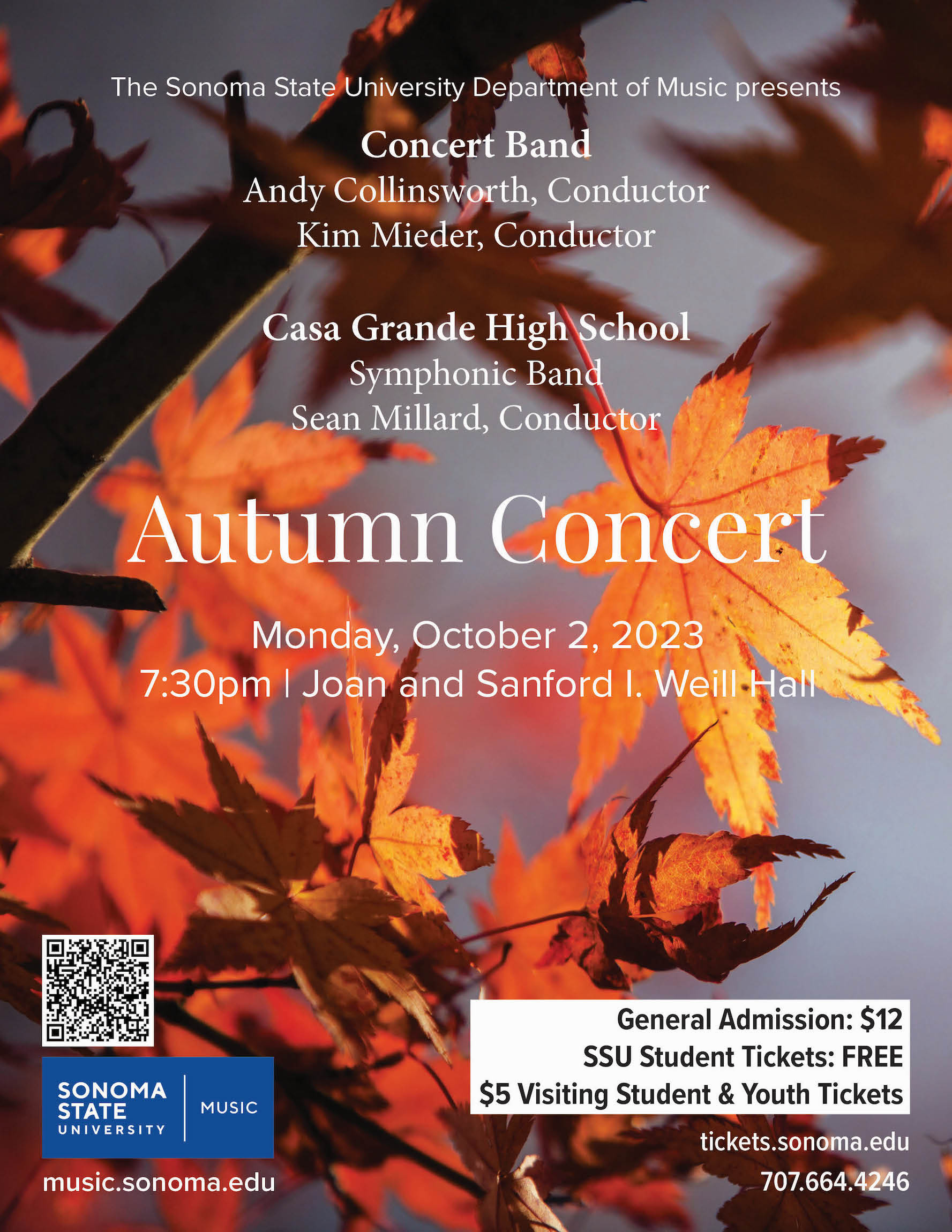 Concert Band Autumn Concert poster with orange leaves
